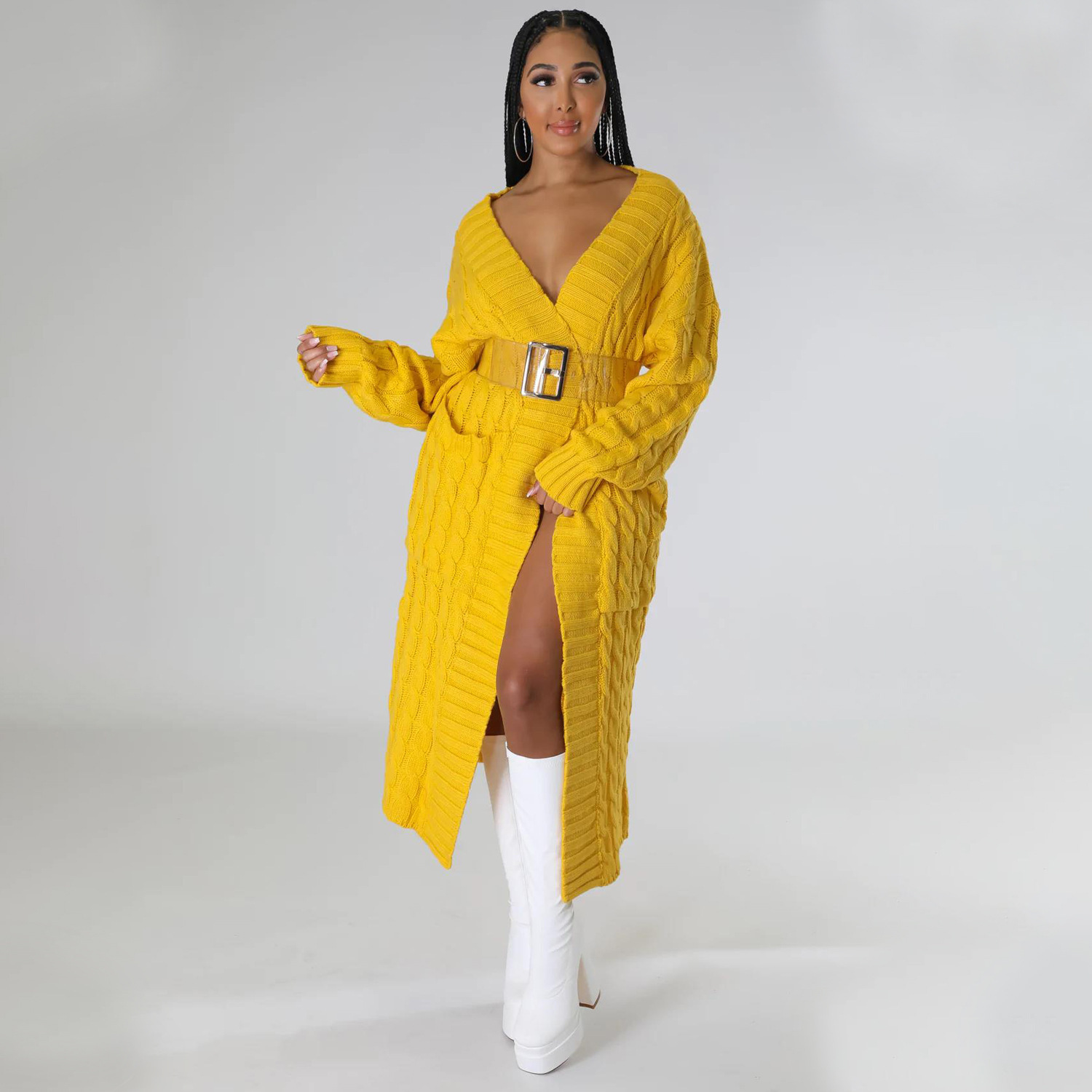 2025 nuevo otoño e invierno Amazon ropa de mujer europea y americana moda bolsillo cárdigan casual suéter de manga larga largo color sólido exterior
