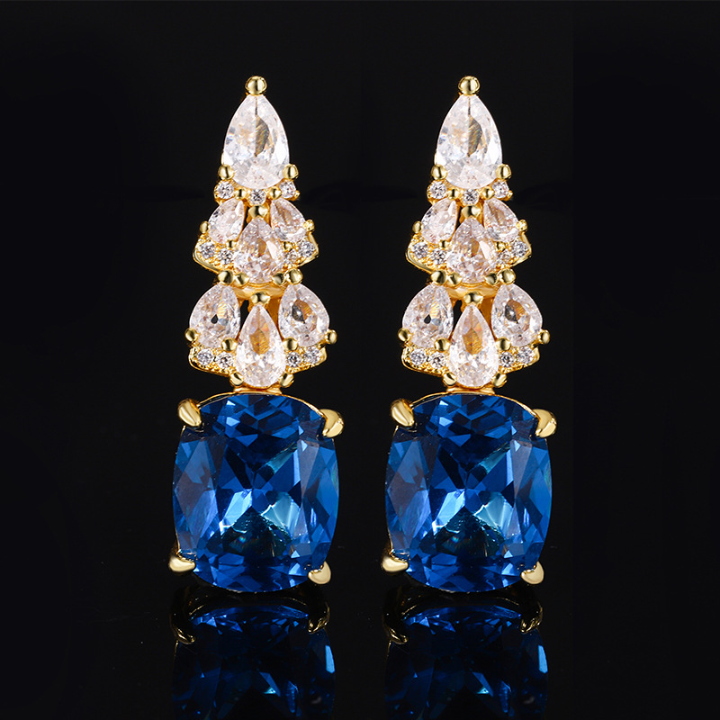 Pendientes de cristal puntiagudo azul dorado