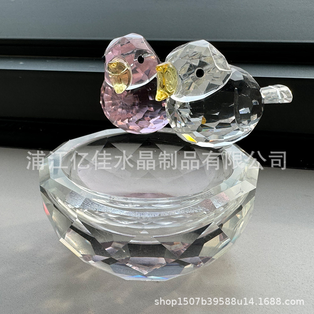 Decoración del hogar creativa cristal nido de pájaros doble tazón pájaros utensilios pareja nido de pájaros ornamentos de cristal artesanía