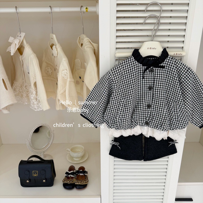 【Leenbaby】Classic plaid!26 autumn girls new black plaid hem spliced…