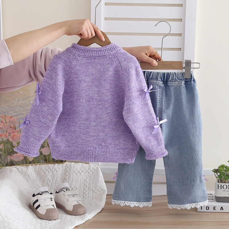 2026 nuevo estilo extranjero bebé femenino primavera / otoño moda cardigan suéter de tres piezas