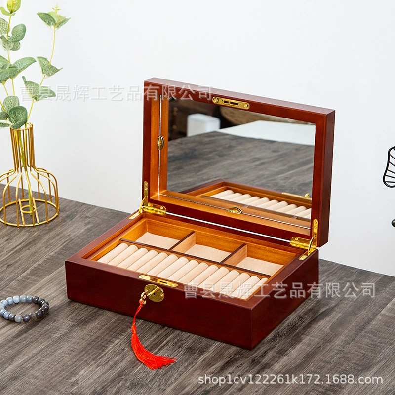 Retro storage system, antique storage box, necklace, ring, earrings, jewelry, wooden sophisticated accessory, light luxury style