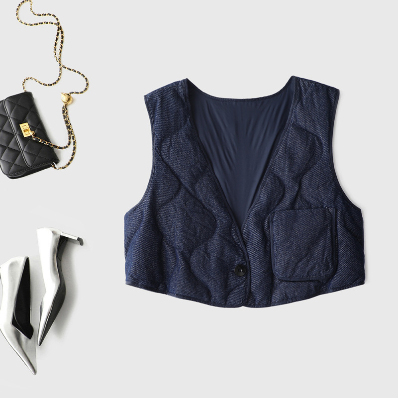 Autumn and Winter new national standard 90 velvet sub-grade plant washed vintage denim cotton short white duck down vest down vest Autumn and Winter new national standard 90 velvet sub-grade plant washed vintage denim cotton short white duck down vest down vest