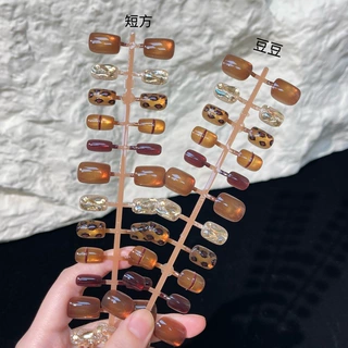 金秋豹纹温柔美甲新款腮红穿戴甲百搭假指甲成品甲片批发