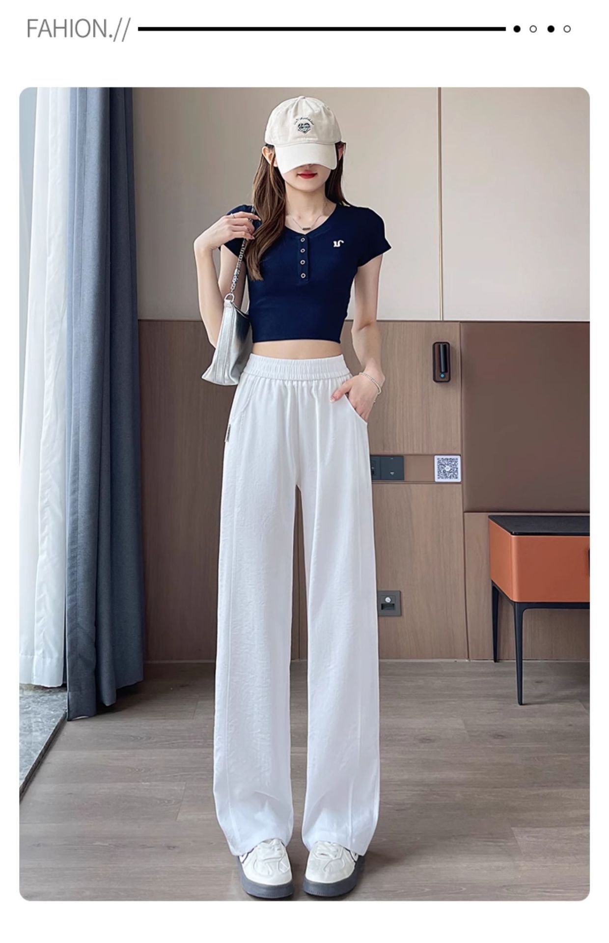 Quần culottes nữ ống rộng cạp cao chất liệu mềm mỏng mùa hè — màu xanh nhạt chi tiết 15