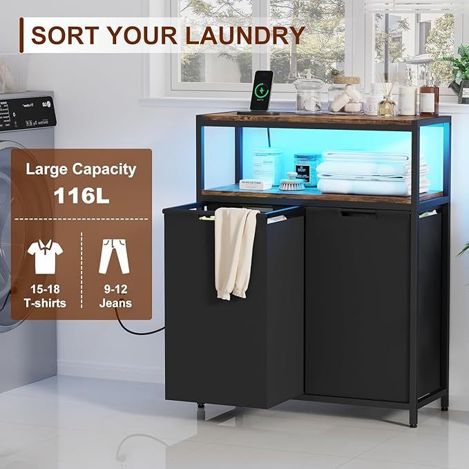 Cross-Border Exclusive Amazon Popular Laundry Basket with Shelf 94 Liters Large Pull-Out Laundry Sorting