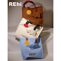 REhi Lucky Elephant Bag オリジナル 楽しい象 キャンバスバッグ トートバッグ 万能 ショルダー クロスボディバッグ ニッチ
