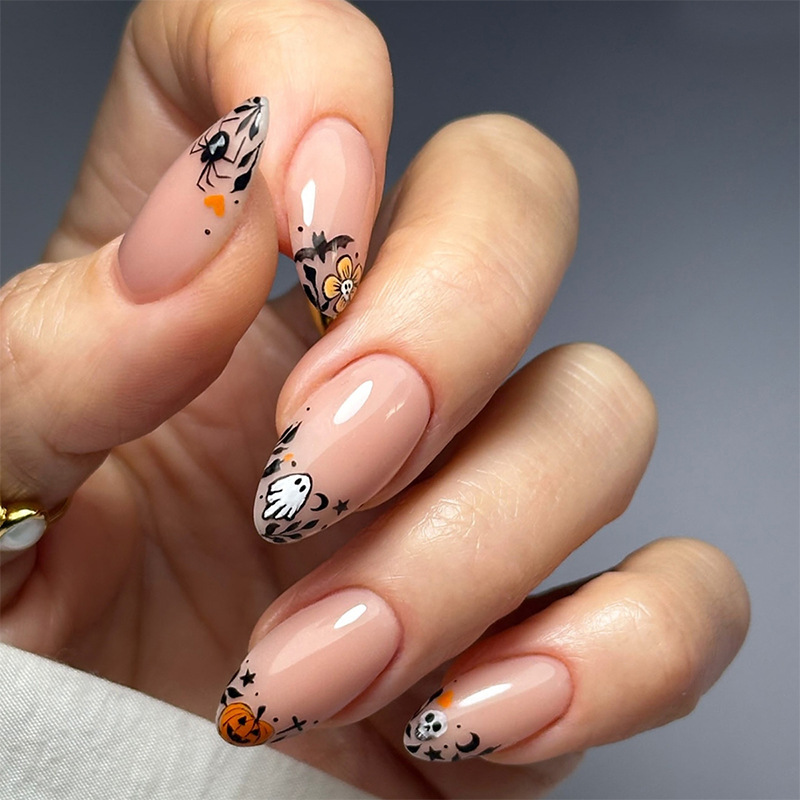 Halloween Wearable Nails Almond Spider Ghost Pumpkin Pattern Casual Style Removable Fake Nails 24 Pieces Halloween Halloween Wearable Nails Almond Spider Ghost Pumpkin Pattern Casual Style Removable Fake Nails 24 Pieces Halloween