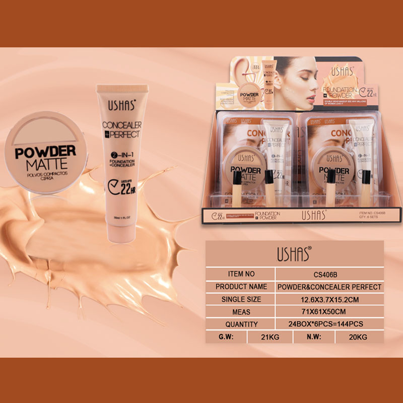 (caja de exhibición) polvo de maquillaje spot transfronterizo + base líquida combinación de color de piel impermeable B 6 en una caja