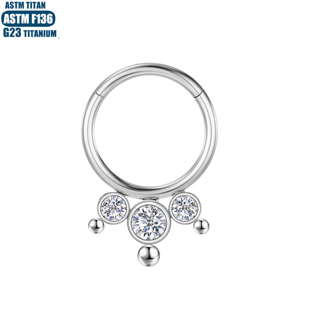 G23 Titanium Nose Ring Zircon Cluster Beads Seamless Open Ring Earrings Nose Piercing Septum Ring detail image 7
