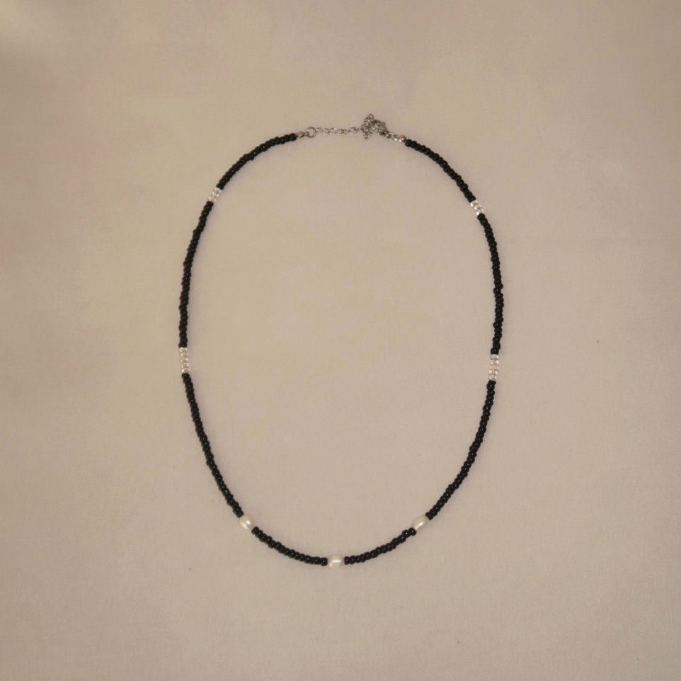 BJ轻奢小众珍珠项链男士设计感百搭黑色锁骨链韩系高级感配饰