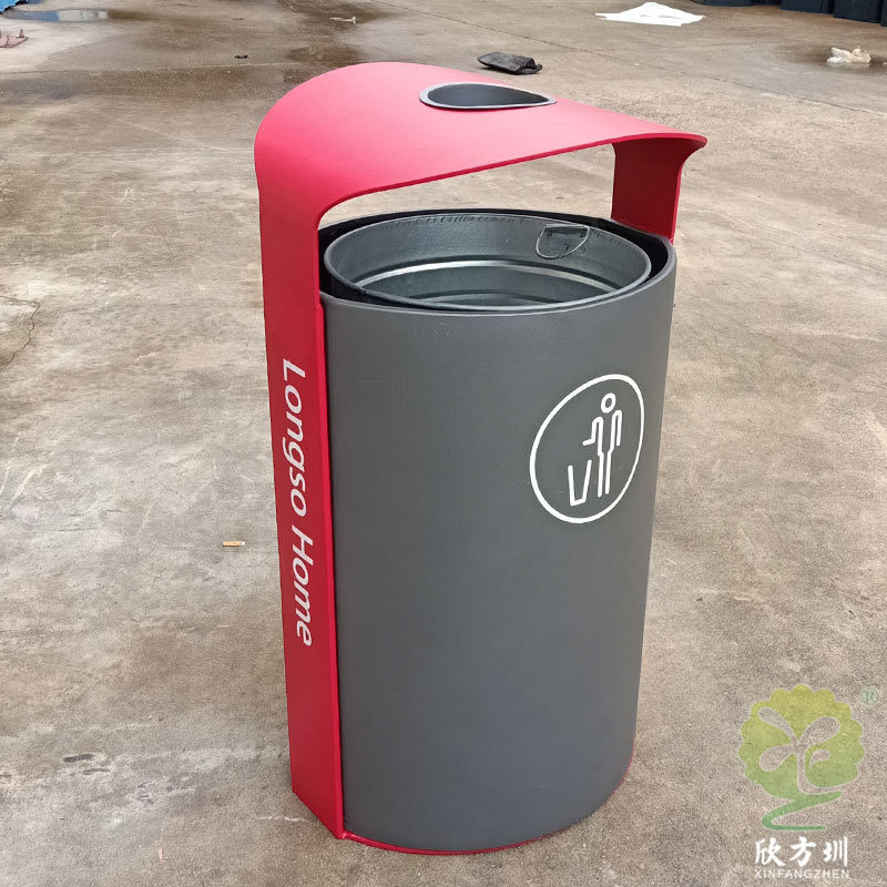 Foreign Trade Sports Park Stainless Steel Metal Cylinder Trash Can with Vertical Ashtray Peel Box Recycling Bucket