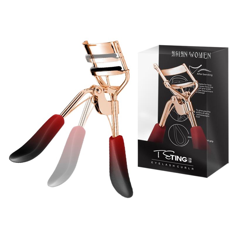 Oro Rosa gradiente rizador de pestañas portátil mango de goma herramienta de belleza de alta elasticidad logo