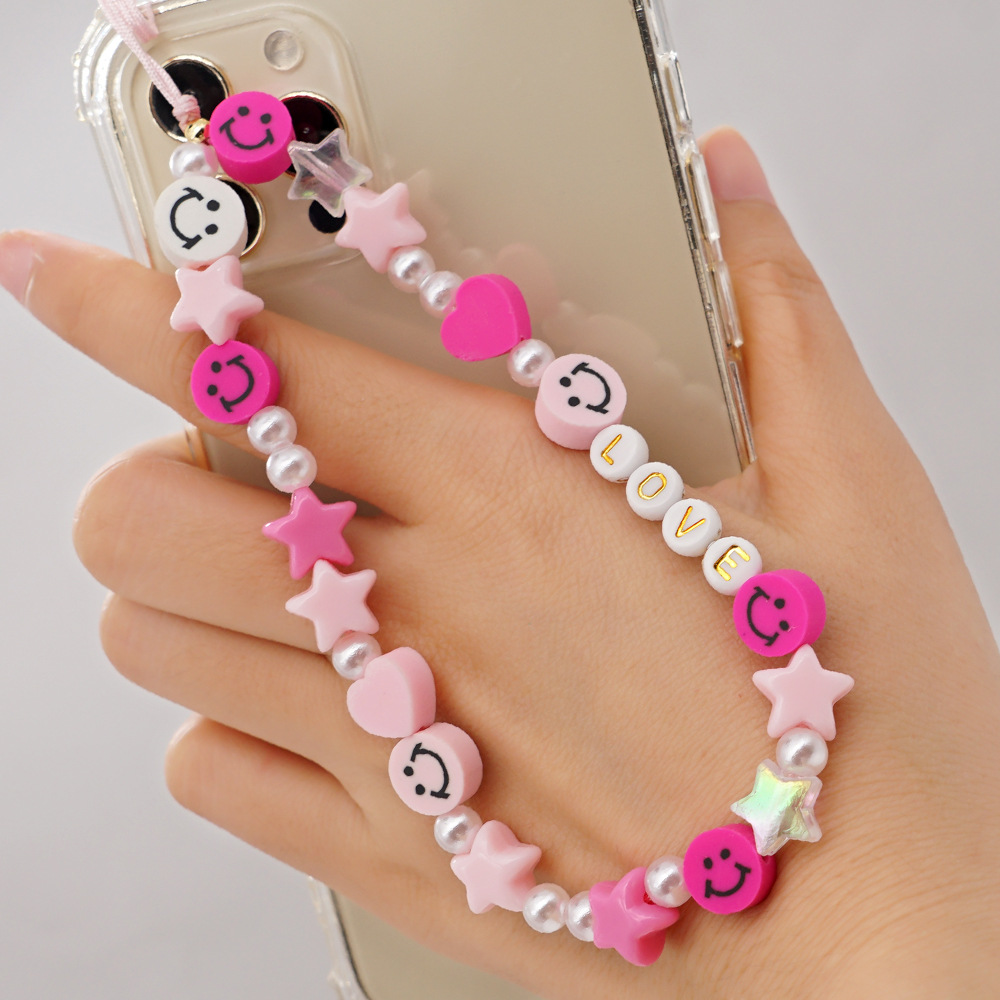 Ethnic Letter Pink Star Smiley Face Beaded Mobile Phone Lanyard display picture 1