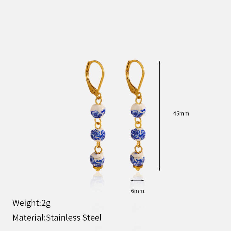 Europa y los Estados Unidos más vendidos antiguos aretes de cerámica azul y flor serie de aretes de cerámica nuevos aretes de estilo chino diseño temperamento estilo anillo redondo