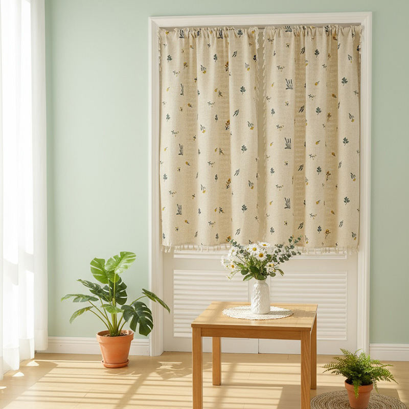 New Style Linen Curtain Door Curtain Embroidered Tassel Shelter Curtain Punch-free Toilet Small Window Door Curtain Wheat Flower New Style Linen Curtain Door Curtain Embroidered Tassel Shelter Curtain Punch-free Toilet Small Window Door Curtain Wheat Flower