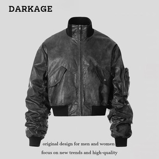 2025 New Handsome Long-Sleeved Large Pocket High Stand Collar Leather Jacket Spring Short Motorcycle Windproof Design Jacket
