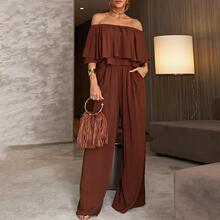 J 38056 One Shoulder Wide Leg Jumpsuit һ�ּ������ �羳