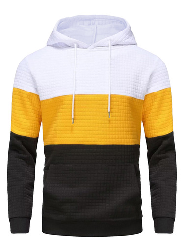 Cross-border Amazon New European and American Style Men's Color-Block Plaid Hoodie Long-Sleeved Hooded Sweatshirt Casual Sportswear Top for Men