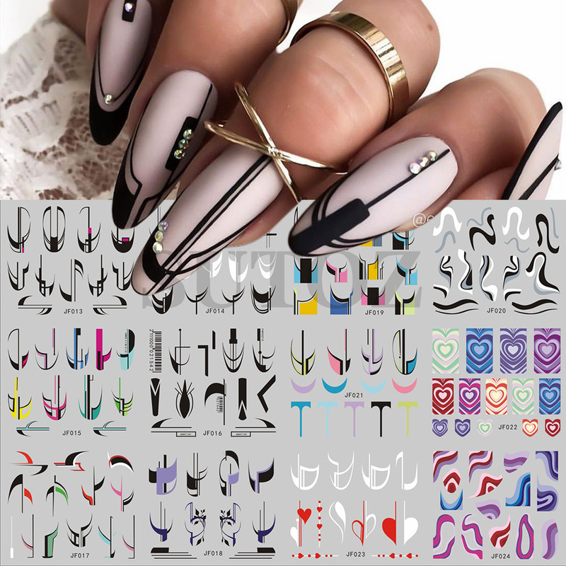 2022 New Hot Nail Art Water Stickers Large French Abstract Art Ribbon Baroque DIY Nail Stickers