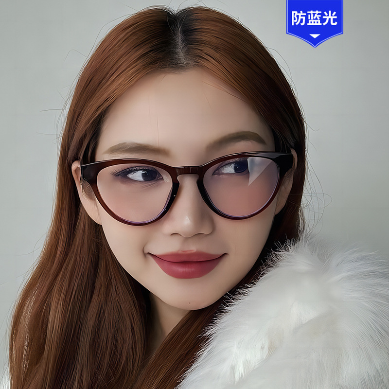 2024 nuevo ojo de gato transfronterizo a juego de colores espejo plano anti-luz azul hombres y mujeres sin maquillaje cable pequeño montura de miopía gafas