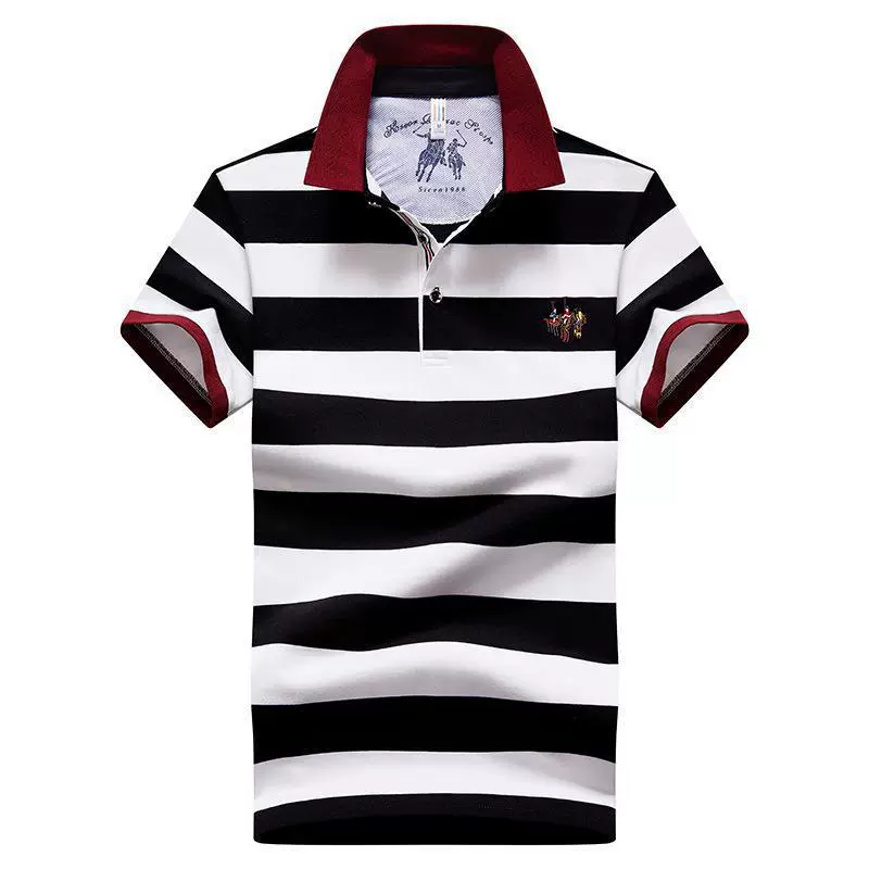 Хлопчатобумажная полосатая вышитая рубашка поло мужской высокого класса светлая деловая полоска футболка с короткими рукавами