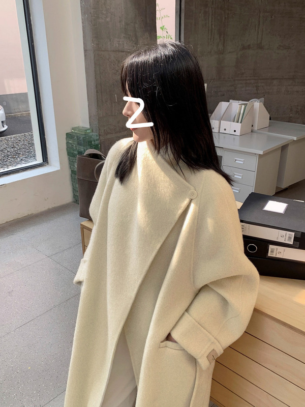 双面羊绒大衣女加长韩版系腰带立领毛呢外套简约高级感羊毛呢外套|undefined