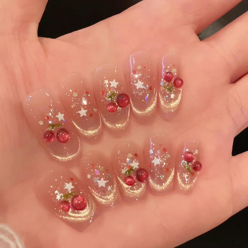 Ins Three-Dimensional Cherry Handmade Armor 2025 Summer New French Style Simple White Light Therapy Nail Art Ins Three-Dimensional Cherry Handmade Armor 2025 Summer New French Style Simple White Light Therapy Nail Art