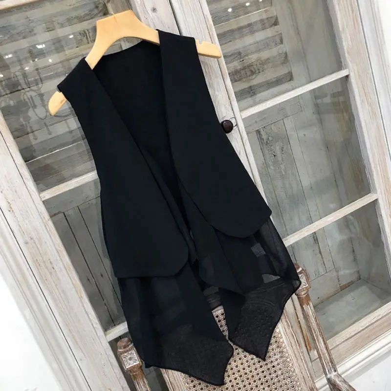 Chiffon Vest for Women, Versatile Thin Outerwear, 2025 Summer New Style, Trendy Ins-Style Mid-Length Cardigan