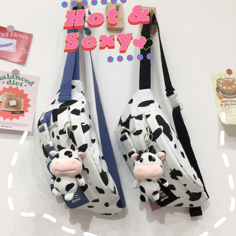 solar system Harajuku vintage girl Messenger Chest pack Korean Edition ins lovely Dairy cow printing student canvas The single shoulder bag