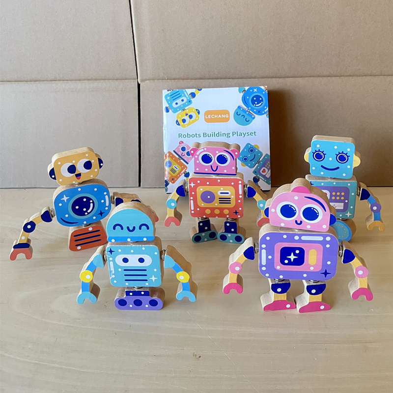 Cross-Border Wooden Building Blocks Robot with Various Shapes Ce Young Children's Building Cpc Assembly and Assembly Educational Toys