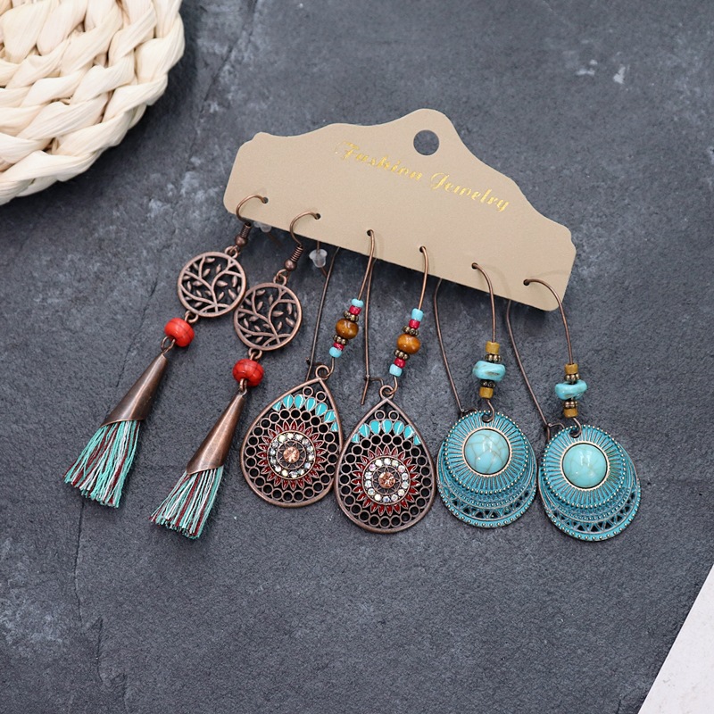 1 Set Retro Flower Alloy Turquoise Seed Bead Handmade Women's Drop Earrings display picture 14