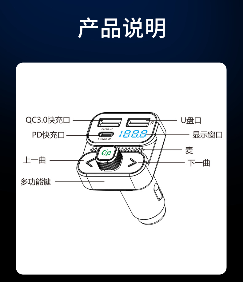 P23 Car Bluetooth MP3 Player Car FM Transmitter 3.1A Car Charger Ambient Light USB Drive for Music Playback