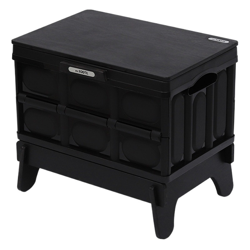 Acampar al aire libre caja de almacenamiento plegable cubierta de madera estilo industrial negro mesa de café multifuncional caja de almacenamiento coche tronco