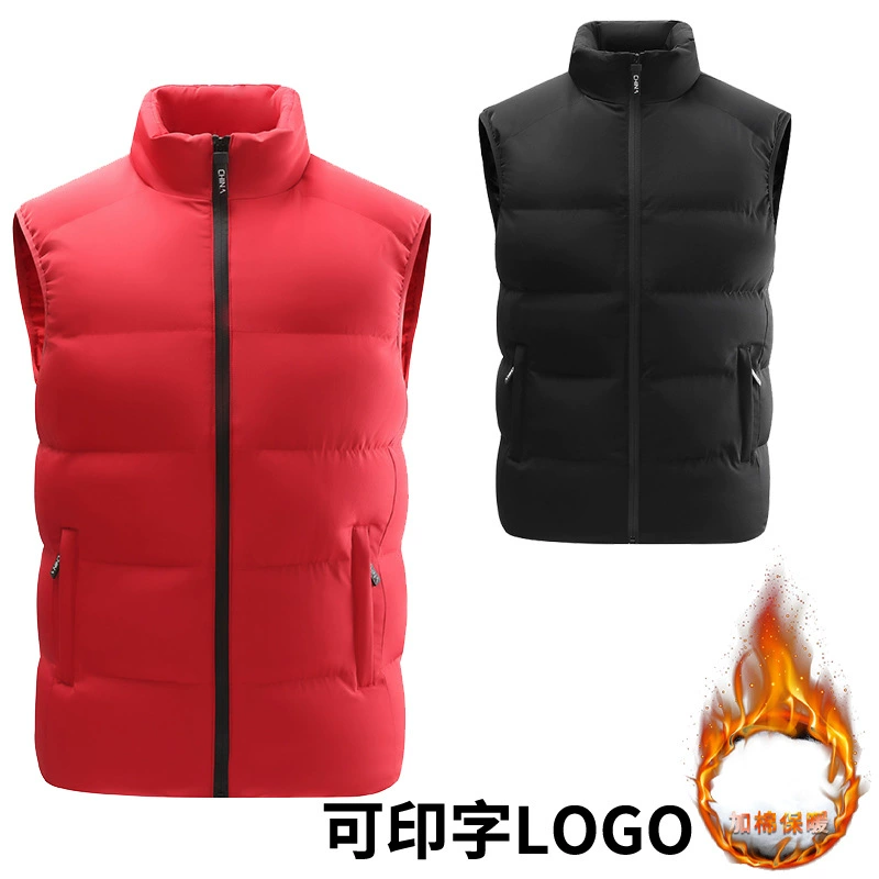 Теплая зимняя одежда для мужчин, женщин и детей, спортивный пуховый жилет, воротник-стойка, утолщенная зимняя уличная хлопковая куртка-жилет, с возможностью индивидуального заказа.