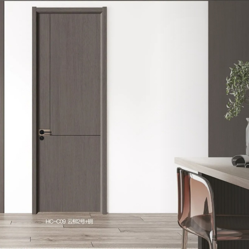 Fábrica de puertas de madera de madera maciza al por mayor lujo ligero simple puerta de dormitorio compuesta puertas sin pintura puertas ecológicas puertas de madera pintadas image 3