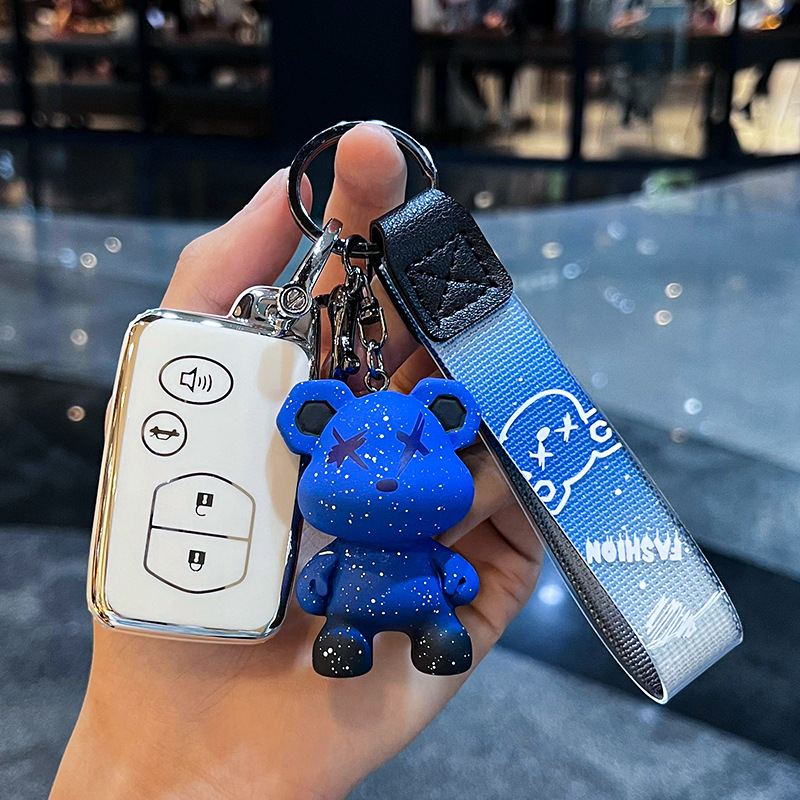 도요타 I-스마트 4 키 [싱글 쉘 화이트] + 블루 폭력 곰 펜던트