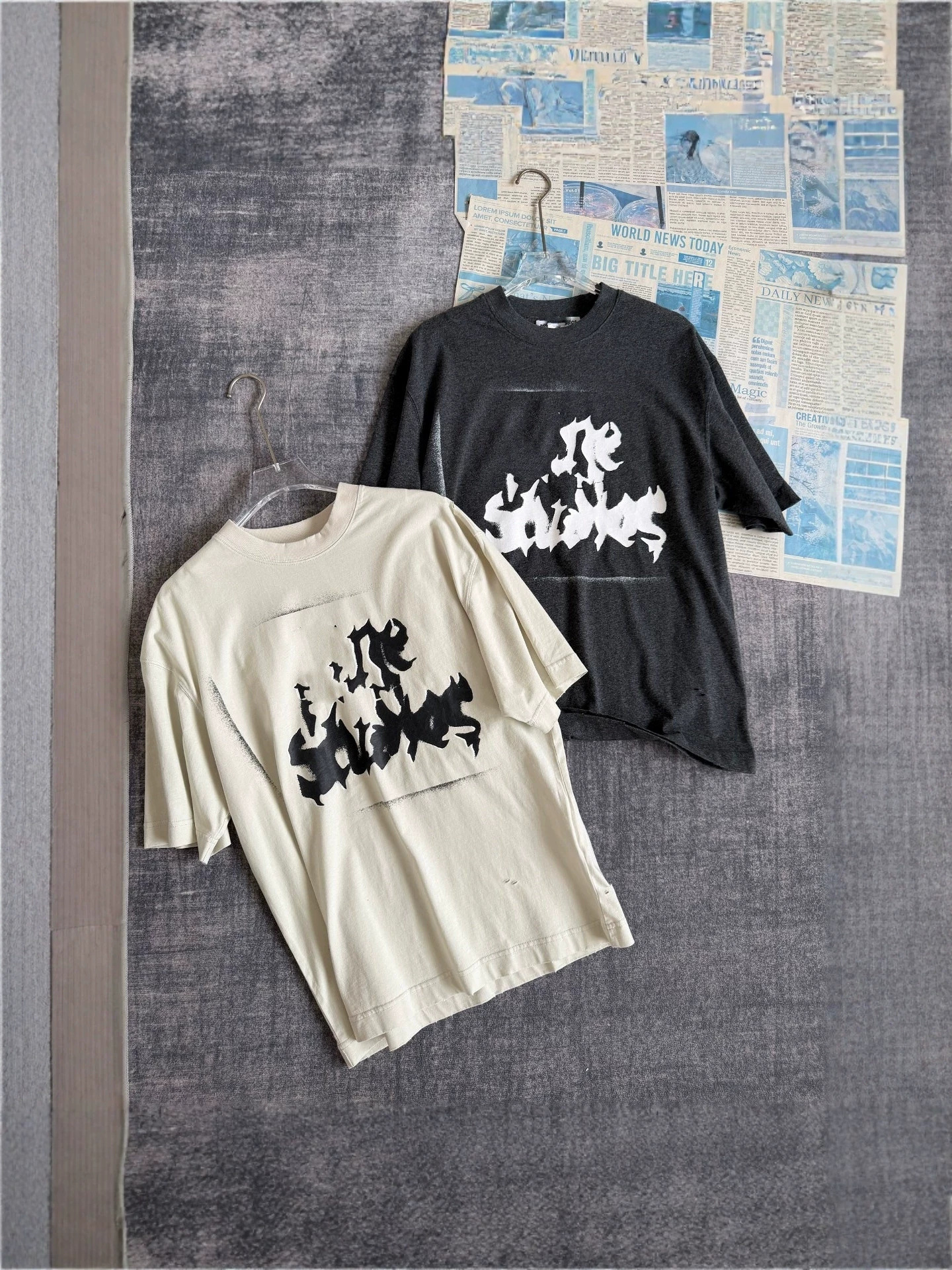 Ac Gothic Style Distressed Letter Print Round Neck Short-Sleeved T-Shirt 26 Summer Loose Casual Top for Men and Women