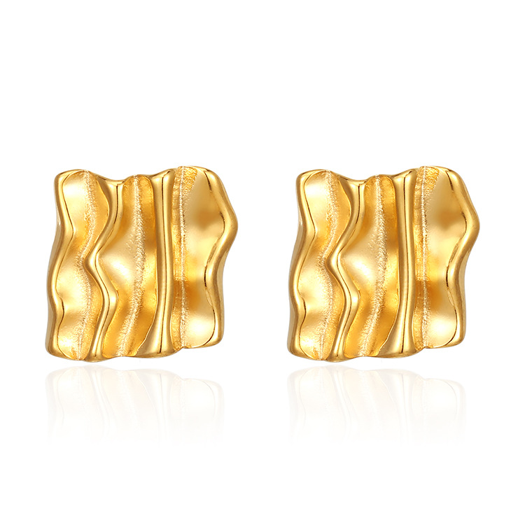 INS moda europea y americana todo partido plisado 18K pendientes de acero inoxidable de las mujeres de moda compleja Luz de lujo de alto grado pendientes personalizados