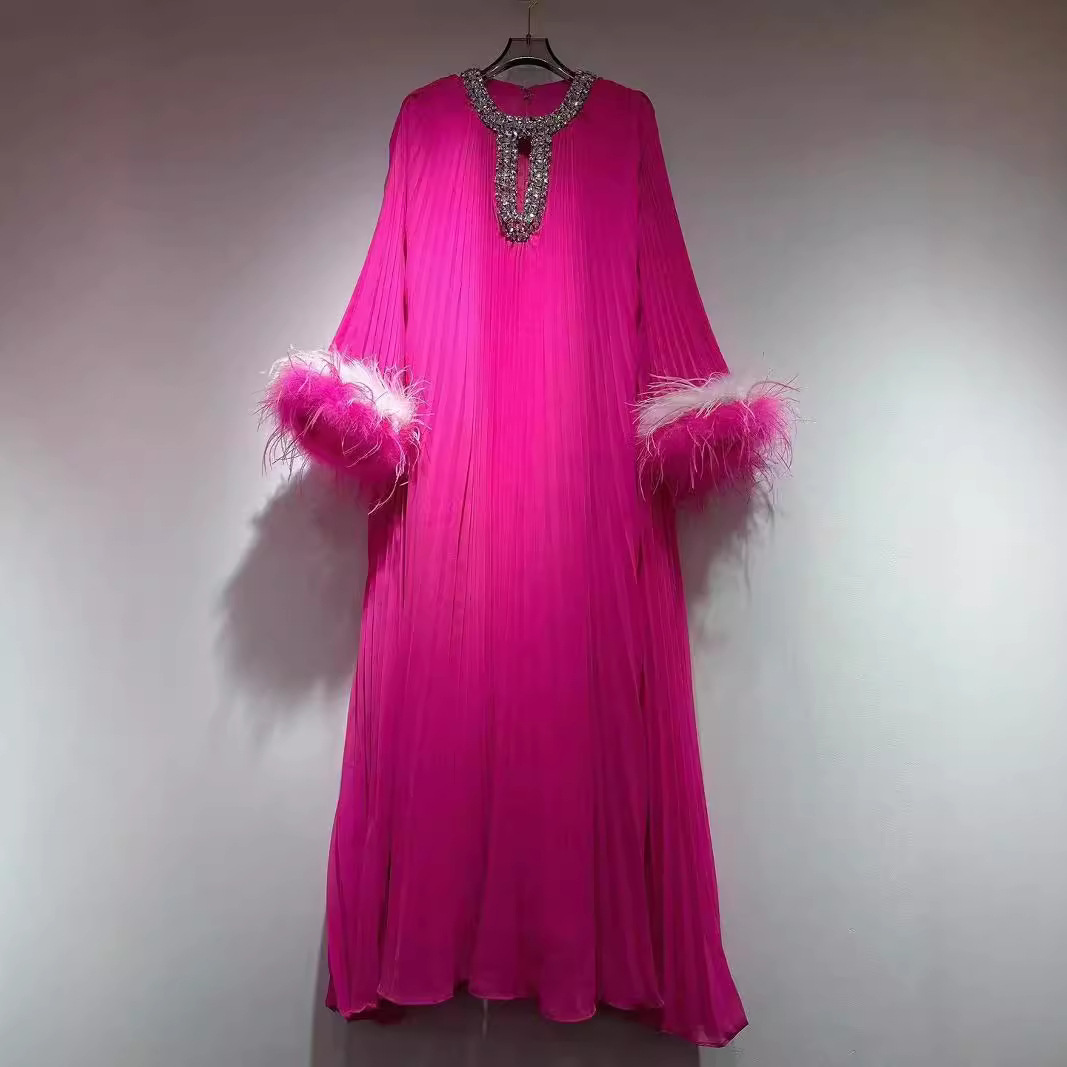 Women's Clothing Round Neck Light Luxury High end Celebrity Style Solid Color Dress_voghion.com