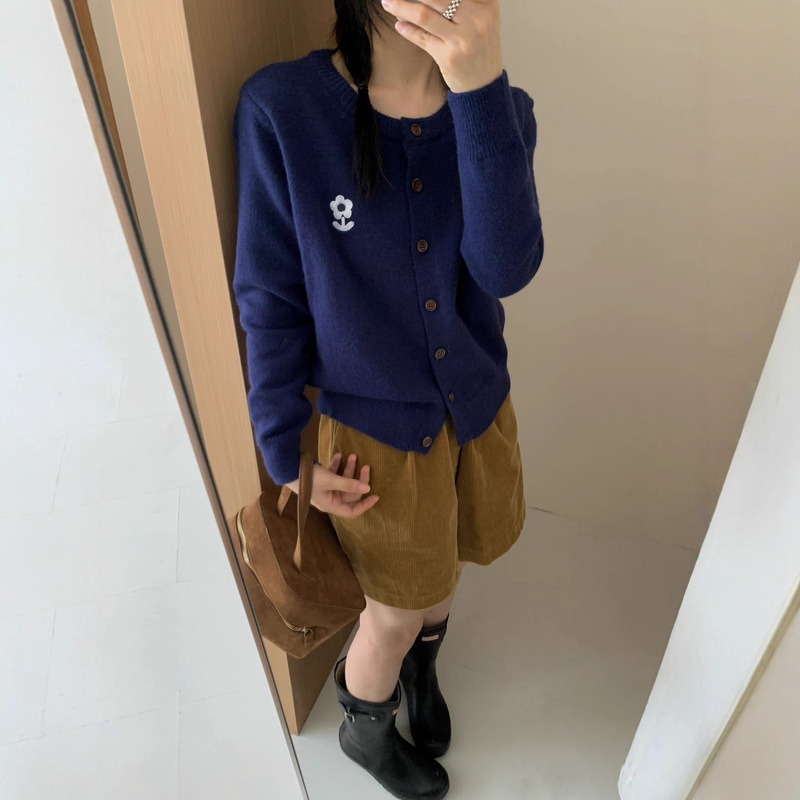 韩系刺绣小花少女风针织开衫外套秋季新款时尚百搭减龄毛衣上衣女|undefined