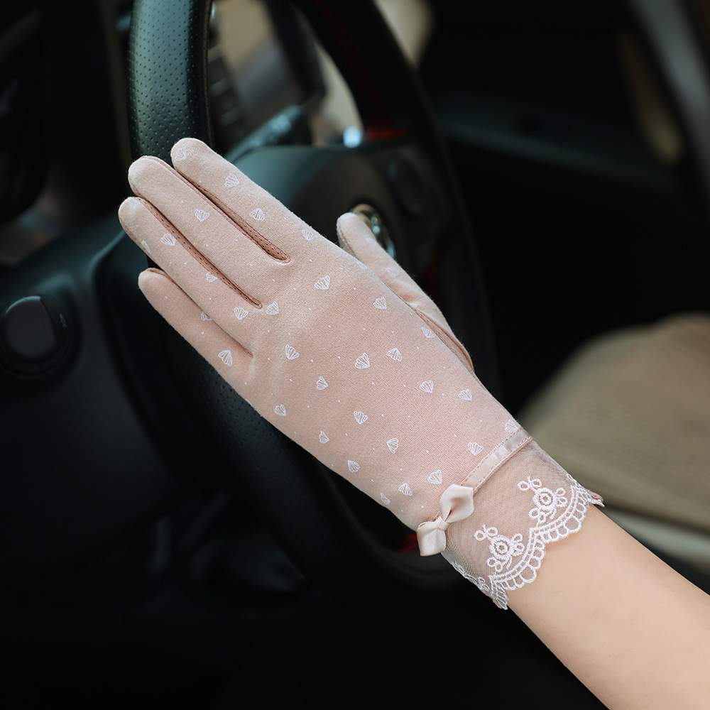 Guantes de protección solar para mujer nueva primavera y verano conducción estilo coreano encaje arco montar antideslizante guantes de pantalla táctil delgada