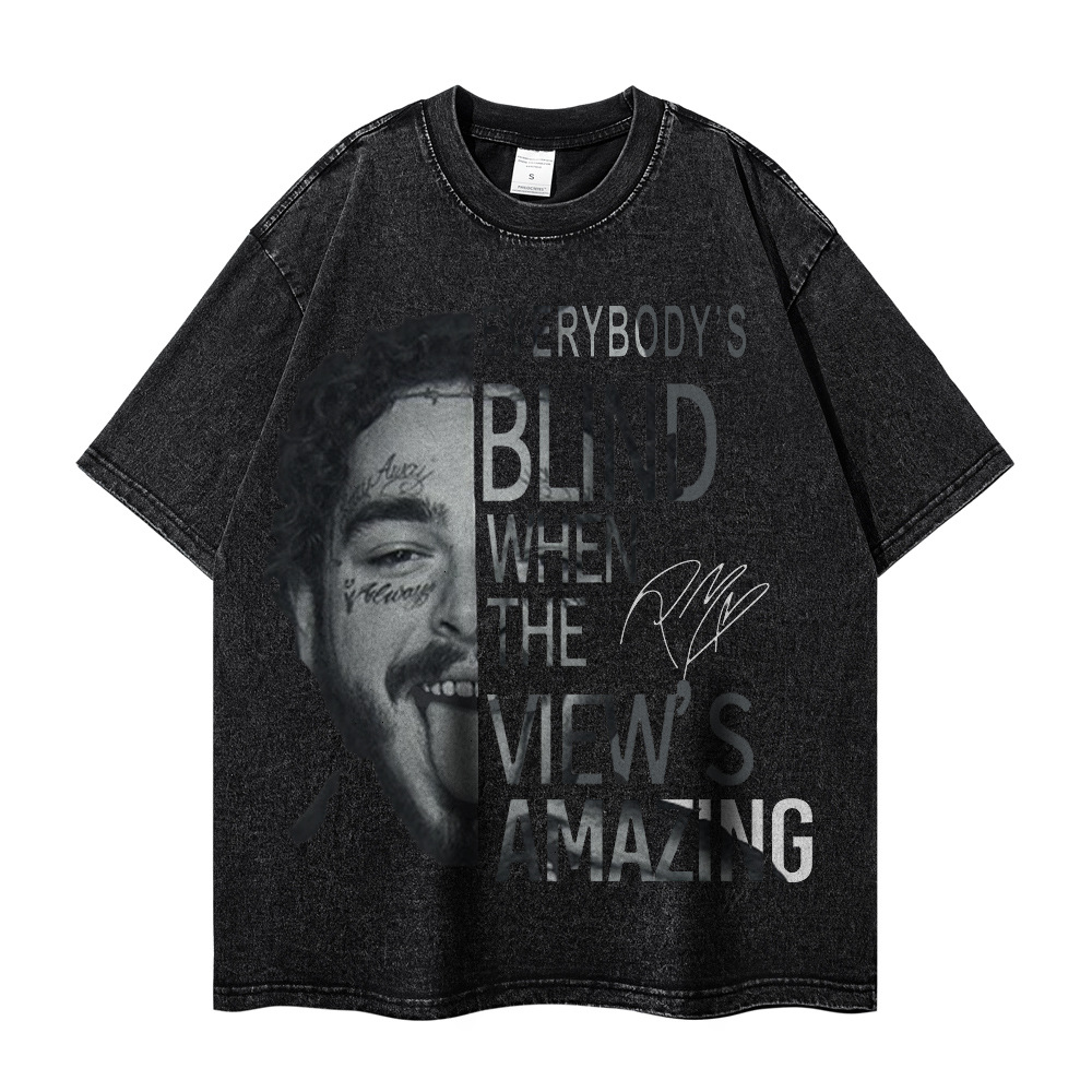 American High Street carácter carta impresión lavada manga corta Camiseta hombres ins verano casual cuello redondo algodón media manga camisa moda