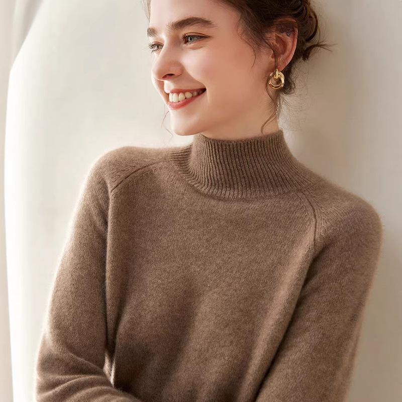Cashmere Sweater for Women, Half-Turtleneck, Thickened, Loose Fit, Slimming, Skin-Friendly, Knitted Base Sweater