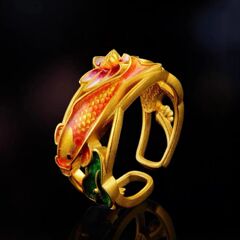 Court-Aged Traditional Method "Sinking Fish, Falling Wild Geese" Ring &ndash; Vietnamese Saigon Gold Enamel Open-End Ring, Vintage-Style Imitation Gold Jewelry for Wholesale