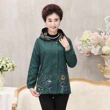 中老年外套女新款大码绣花印花风衣--岁妈妈装春秋装夹克衫