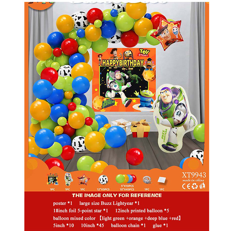 Fiesta de cumpleaños redonda escena diseño decorativo globo traje de juguete para niños globo de aluminio letras y números