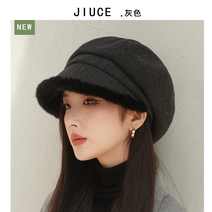 Sombrero de borde de peluche grueso, sombrero de ocho ángulos, sombrero de pintores de color sólido, sombrero de invierno y otoño japonés, sombrero de niños de alta calidad, moda