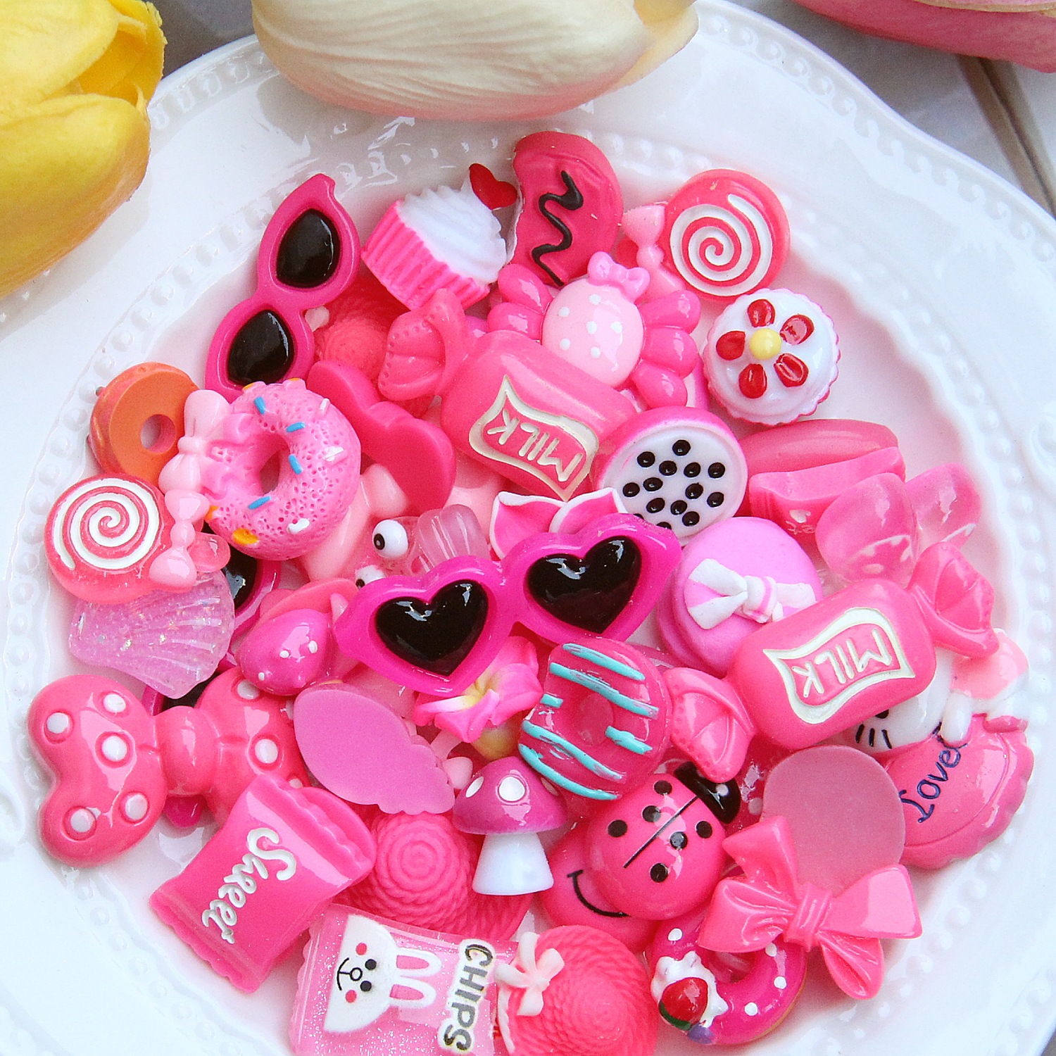 Resina color del arco iris suerte bolsa donut comida mixta y jugar suerte bolsa DIY horquilla tocado de los Niños Accesorios crema pegamento