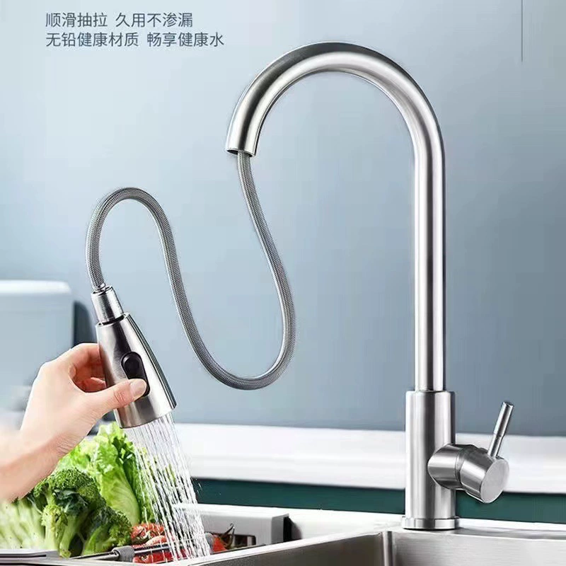 Выдвижной кухонный кран, горячая и холодная вода, телескопическая поворотная носик, варианты из 304 нержавеющей стали или латунного ядра